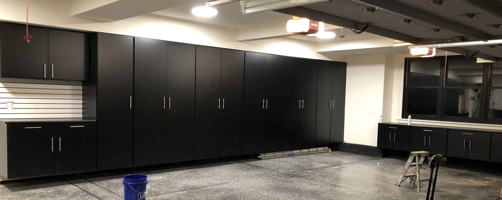Black garage cabinet wall